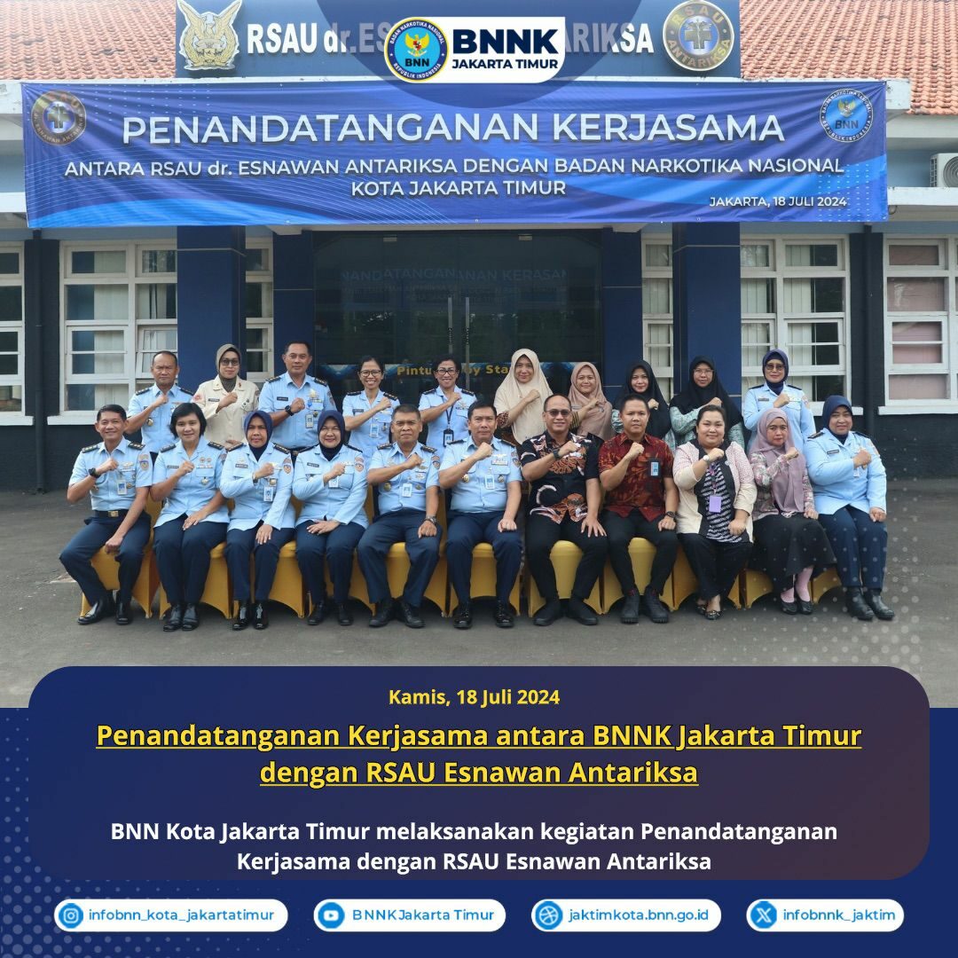 BNN Kota Jakarta Timur Lakukan Penandatanganan Kerjasama dengan RSAU Esnawan Antariksa