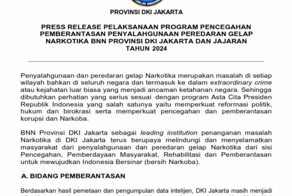 PRESS RELEASE AKHIR TAHUN BNN PROVINSI DKI JAKARTA TAHUN 2024