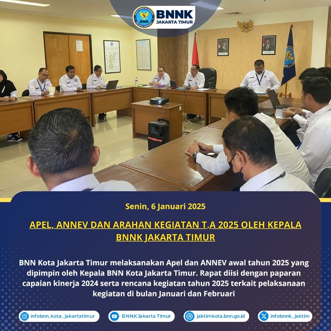 Apel Pagi, Anev dan Arahan Kegiatan T.A 2024 oleh Kepala BNN Kota Jakarta Timur Apel Pagi, Anev dan Arahan Kegiatan T.A 2024 oleh Kepala BNN Kota Jakarta Timur